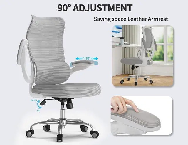 Alt view image 6 of 7 - TRALT Ergonomic Office Chair - Desk Chair with Wave High Back Adjustable Lumbar Support Computer Chair - Gaming Chairs Mesh Backrest and PU Leather Seat for Home Reading Chairs to Adults(Grey)