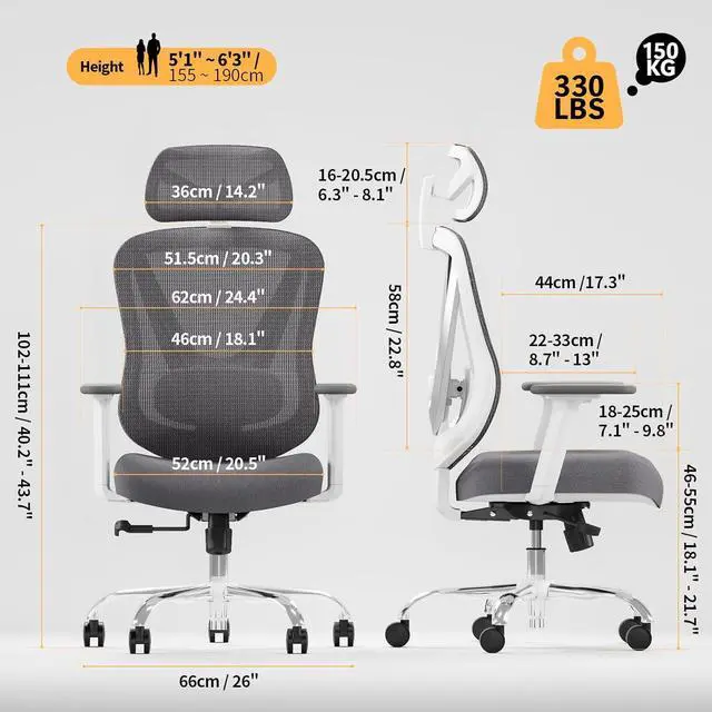 Alt view image 2 of 7 - Ergonomic Mesh Office Chair - 3D Adjustable Lumbar Support & 3D Armrests, V-Shaped Back, Adjustable Desk Chair for Office & Home, White