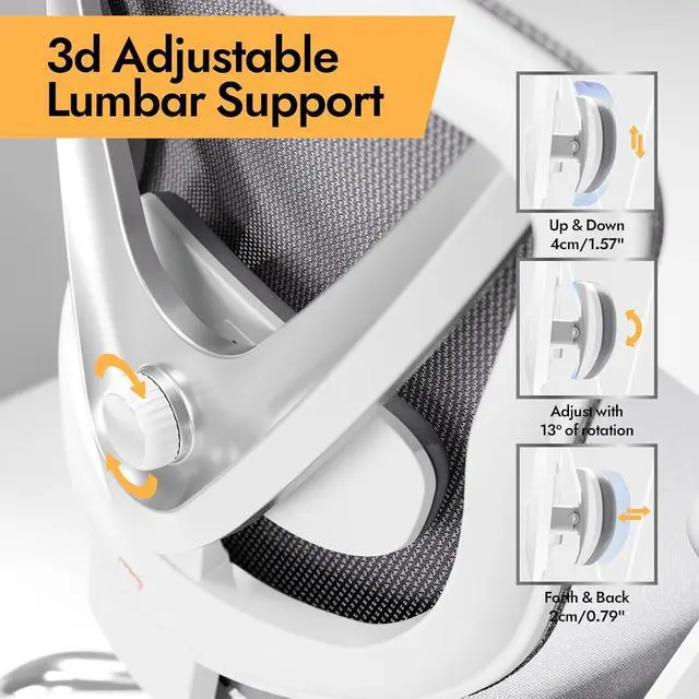 Alt view image 3 of 7 - Ergonomic Mesh Office Chair - 3D Adjustable Lumbar Support & 3D Armrests, V-Shaped Back, Adjustable Desk Chair for Office & Home, White