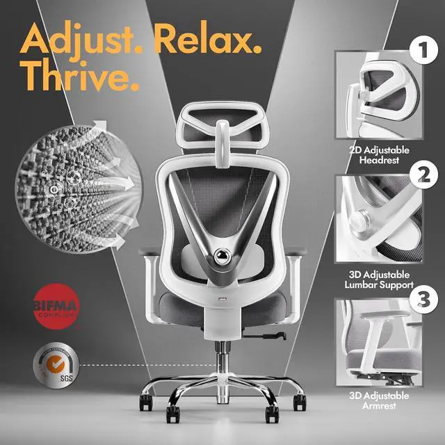 Alt view image 4 of 7 - Ergonomic Mesh Office Chair - 3D Adjustable Lumbar Support & 3D Armrests, V-Shaped Back, Adjustable Desk Chair for Office & Home, White
