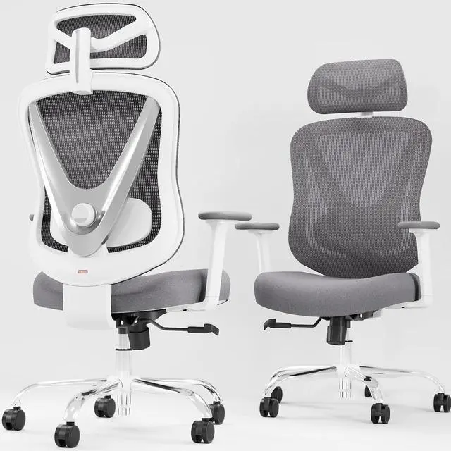 Alt view image 6 of 7 - Ergonomic Mesh Office Chair - 3D Adjustable Lumbar Support & 3D Armrests, V-Shaped Back, Adjustable Desk Chair for Office & Home, White