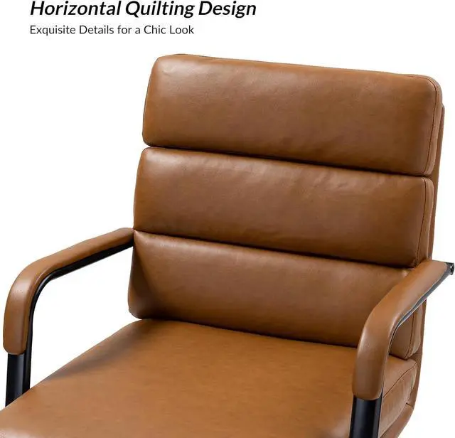 Alt view image 5 of 7 - HULALA HOME Modern Faux Leather Home Office Chair with Tilt Lock & Metal Base, Desk Chair with Wheels & Padded Cushion, 360° Swivel Wide Seat Computer Task Chair, Camel