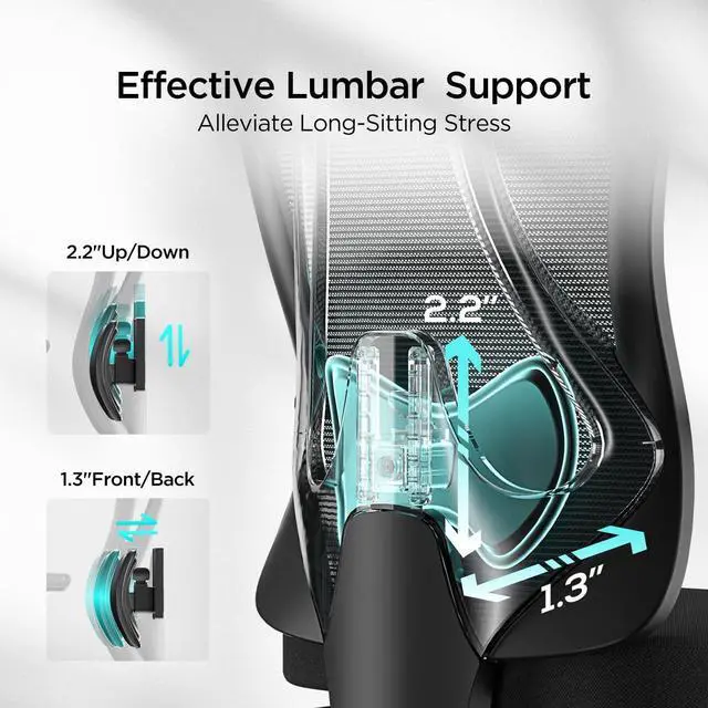 Alt view image 4 of 7 - Hbada P3 Pro Ergonomic Office Chair with 2D Adjustable Lumbar Support, Office Desk Chair with 3D Adjustable Headrest and Armrests, 135° Stepless Tilt Function, Black(No Footrest)