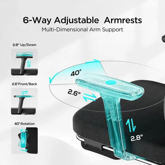 Alt view image 7 of 7 - Hbada P3 Pro Ergonomic Office Chair with 2D Adjustable Lumbar Support, Office Desk Chair with 3D Adjustable Headrest and Armrests, 135° Stepless Tilt Function, Black(No Footrest)