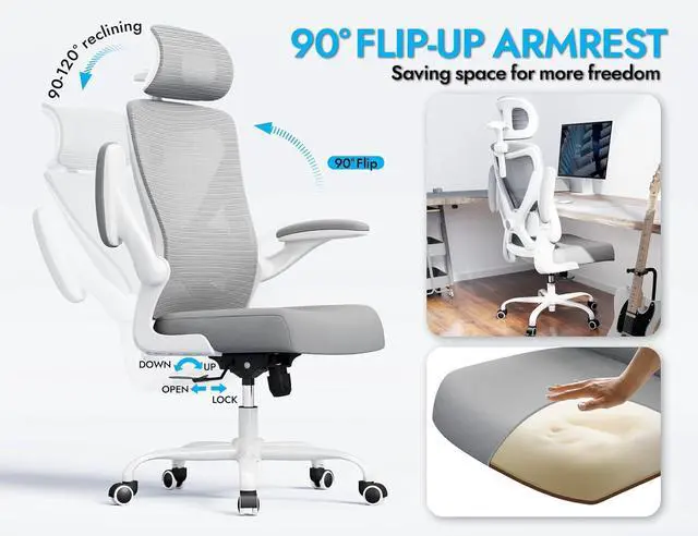 Alt view image 4 of 7 - Ergonomic Office Chair: 330LBS Computer Desk Chair Comfy-Mesh High Back Gaming Rolling Chairs with Adjustable Lumbar Support-Executive Task Chair for Adults (White Gray)