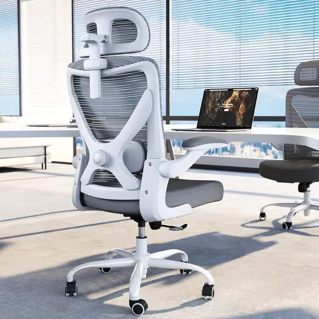 Alt view image 5 of 7 - Ergonomic Office Chair: 330LBS Computer Desk Chair Comfy-Mesh High Back Gaming Rolling Chairs with Adjustable Lumbar Support-Executive Task Chair for Adults (White Gray)