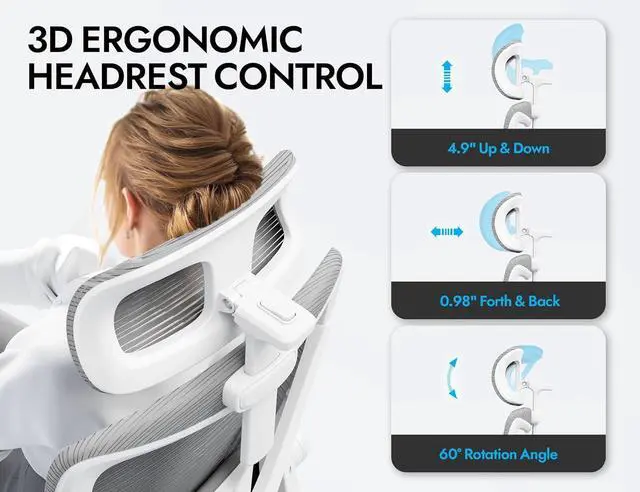 Alt view image 6 of 7 - Ergonomic Office Chair: 330LBS Computer Desk Chair Comfy-Mesh High Back Gaming Rolling Chairs with Adjustable Lumbar Support-Executive Task Chair for Adults (White Gray)