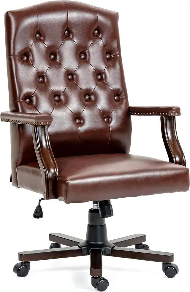 Main image of ECOTOUGE Executive Office Chair, High Back Computer Chair with Upholstered Backrest Vinage Farmhouse Retro Style, Faux Leather Wing Back Swivel Boss Home Chair, Brown