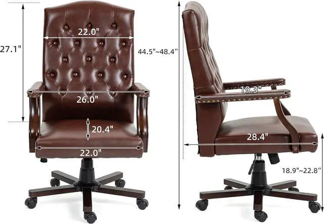 Alt view image 3 of 7 - ECOTOUGE Executive Office Chair, High Back Computer Chair with Upholstered Backrest Vinage Farmhouse Retro Style, Faux Leather Wing Back Swivel Boss Home Chair, Brown