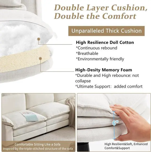 Alt view image 3 of 7 - VINGLI Cloud Criss Cross Legged Chair,18" High Back Armless Home Office Desk Chair with Wheels,Wide Adjustable Comfy Padded Seat Task Computer Chair,Modern Swivel Makeup Vanity Chair,Fabric,Beige