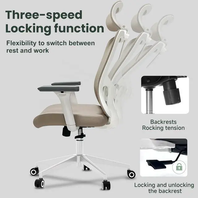 Alt view image 5 of 7 - Ergonomic Office Chair - 350LB Mesh Office Chair with Adjustable Lumbar, High Back Computer Chair with 3D Armrests, Comfy Chair with 2D Headrest & Tilt Function for Study, Work, Gaming