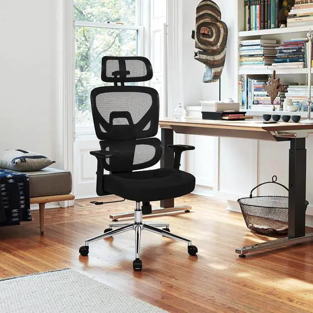 Alt view image 2 of 7 - VECELO High Back Ergonomic Office Chair, Big and Tall Mesh Desk Chair with Wheels, Tilt Function, 3D Armrests & Headrest, Lumbar Support, Swivel Rolling Computer Chair for Task, Home Office, Black