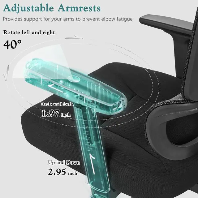 Alt view image 6 of 7 - VECELO High Back Ergonomic Office Chair, Big and Tall Mesh Desk Chair with Wheels, Tilt Function, 3D Armrests & Headrest, Lumbar Support, Swivel Rolling Computer Chair for Task, Home Office, Black