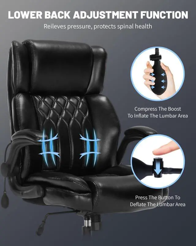 Alt view image 5 of 7 - 600LBS Large Heavy Duty Office Chair, Big and Tall Office Chair for Heavy People, Executive Desk Chair with Lumbar Support, Computer Desk Chairs with Flip Up Arm