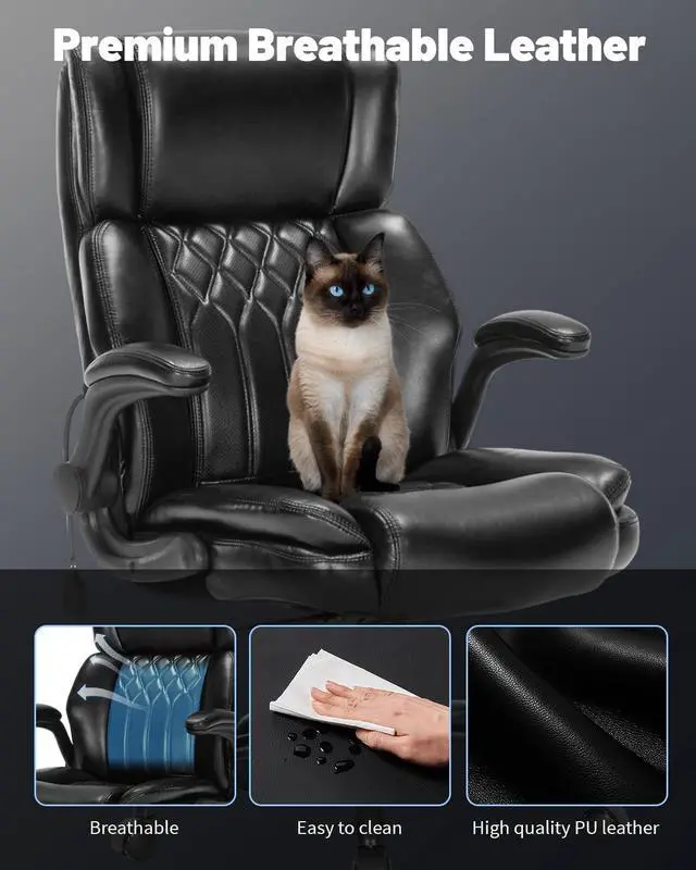 Alt view image 6 of 7 - 600LBS Large Heavy Duty Office Chair, Big and Tall Office Chair for Heavy People, Executive Desk Chair with Lumbar Support, Computer Desk Chairs with Flip Up Arm