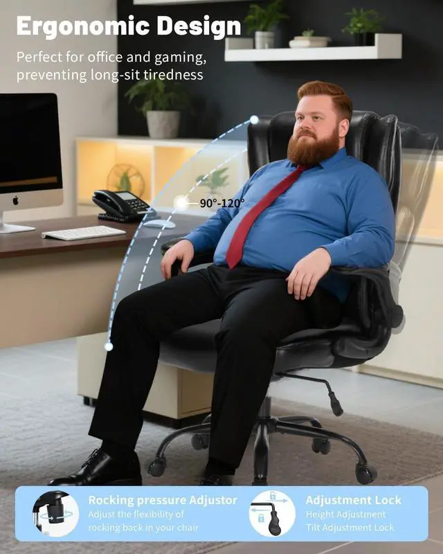 Alt view image 7 of 7 - 600LBS Large Heavy Duty Office Chair, Big and Tall Office Chair for Heavy People, Executive Desk Chair with Lumbar Support, Computer Desk Chairs with Flip Up Arm