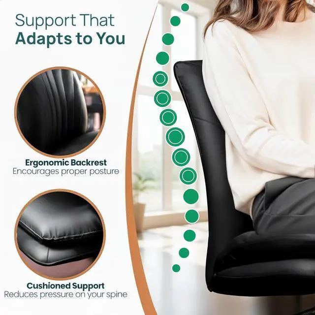 Alt view image 3 of 7 - NYPOT Armless Desk Chair with Wheels for Criss Cross Sitting - Cross Legged Wide Armless Chair - Adjustable Vanity 360° Swivel Stool and 120° Rocking Wide Seat Comfy for Home and Office, Color Black