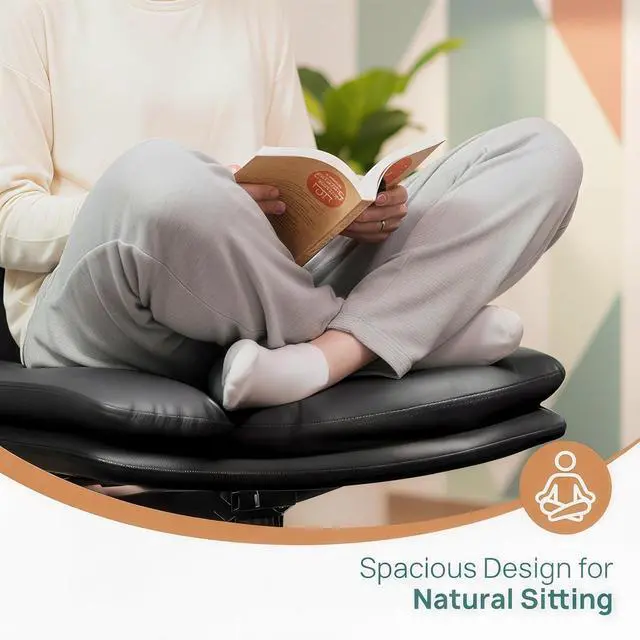 Alt view image 5 of 7 - NYPOT Armless Desk Chair with Wheels for Criss Cross Sitting - Cross Legged Wide Armless Chair - Adjustable Vanity 360° Swivel Stool and 120° Rocking Wide Seat Comfy for Home and Office, Color Black