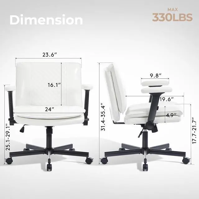 Alt view image 2 of 7 - Criss Cross Chair with Flip-Up Arms and Lockable Wheels, Leather Cross Legged Office Desk ChairWider 125°Tilting Adjustable Swivel Computer Chair for Home, Apartment, Bedroom,White