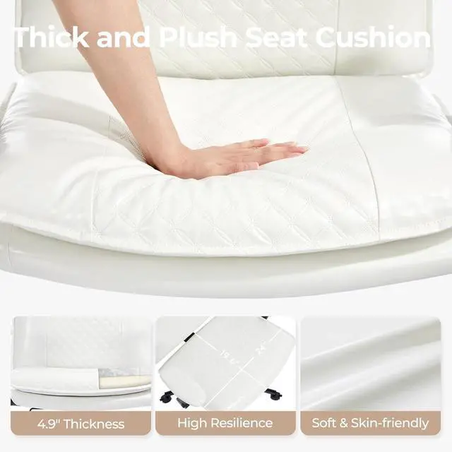 Alt view image 6 of 7 - Criss Cross Chair with Flip-Up Arms and Lockable Wheels, Leather Cross Legged Office Desk ChairWider 125°Tilting Adjustable Swivel Computer Chair for Home, Apartment, Bedroom,White