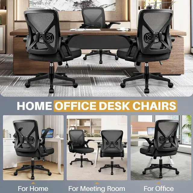 Alt view image 4 of 7 - FelixKing Office Chair - Ergonomic Desk Chair Breathable Mesh Task with Wheels and Lumbar Support Home Desk Office Chairs with Flip up Armrest Rolling Swivel for Home Computer Black