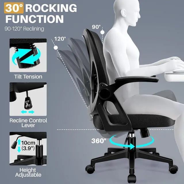 Alt view image 7 of 7 - FelixKing Office Chair - Ergonomic Desk Chair Breathable Mesh Task with Wheels and Lumbar Support Home Desk Office Chairs with Flip up Armrest Rolling Swivel for Home Computer Black