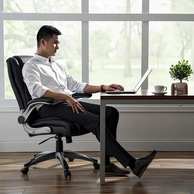 Alt view image 7 of 7 - COLAMY High Back Leather Office Chair with Adjustable Lumbar Support Knob, Flip-Up Armrests, Thick Cushioned Seat, Rocking Function, Ergonomic Desk Chair for Home Office or Study, Black