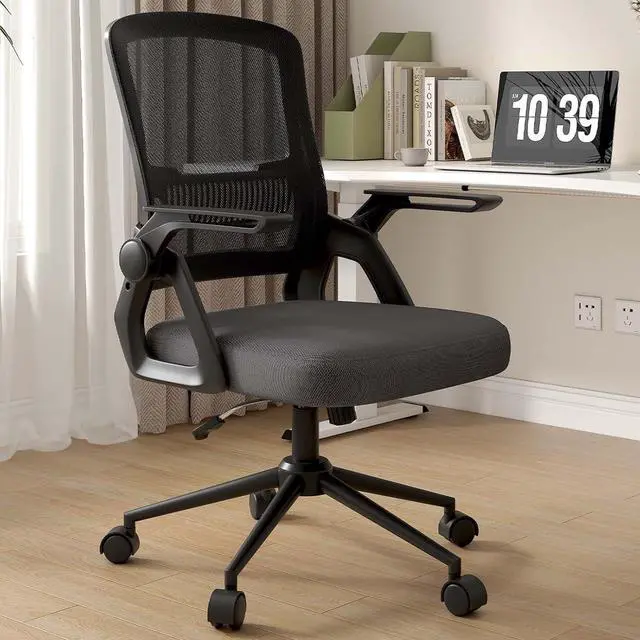 Main image of naspaluro Ergonomic Office Chair | Mesh Back, Flip-Up Arms, Lumbar Support | Adjustable Height & Tilt Swivel  Comfortable Desk Chair for Home Office, Study, Work  Black