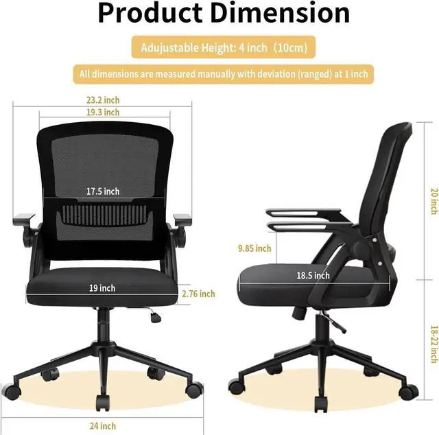 Alt view image 2 of 7 - naspaluro Ergonomic Office Chair | Mesh Back, Flip-Up Arms, Lumbar Support | Adjustable Height & Tilt Swivel  Comfortable Desk Chair for Home Office, Study, Work  Black
