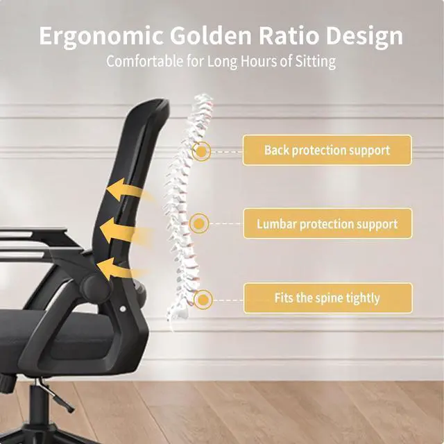 Alt view image 4 of 7 - naspaluro Ergonomic Office Chair | Mesh Back, Flip-Up Arms, Lumbar Support | Adjustable Height & Tilt Swivel  Comfortable Desk Chair for Home Office, Study, Work  Black