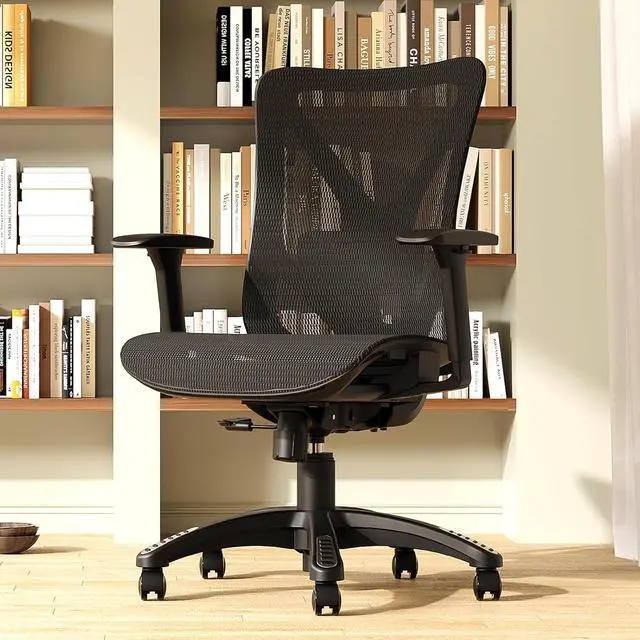 Alt view image 2 of 7 - Ergonomic Office Chair, Mesh Computer Desk Chairs with Adjustable Lumbar Support, 3D Armrests, Tilt Function, Comfy Wide Seat, Swivel Executive Work Task Chair for Company and Home