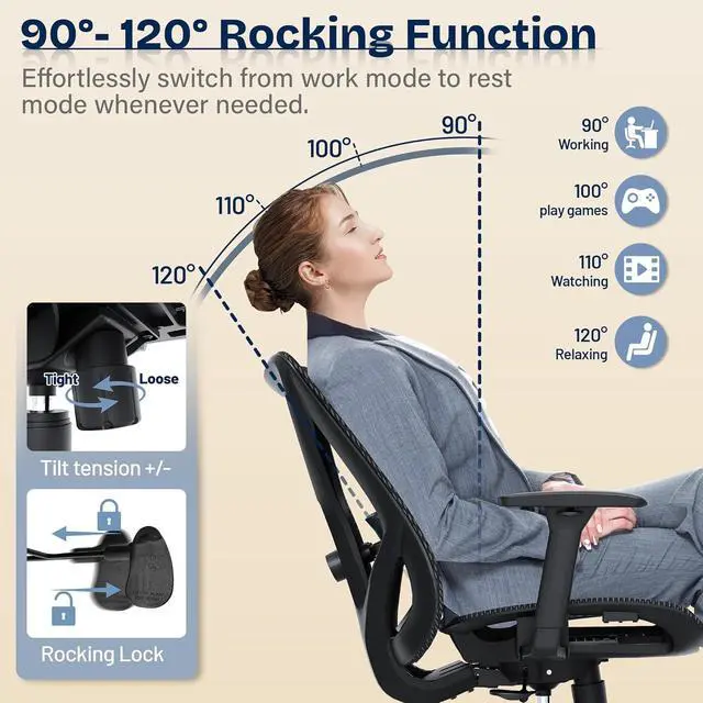 Alt view image 6 of 7 - Ergonomic Office Chair, Mesh Computer Desk Chairs with Adjustable Lumbar Support, 3D Armrests, Tilt Function, Comfy Wide Seat, Swivel Executive Work Task Chair for Company and Home