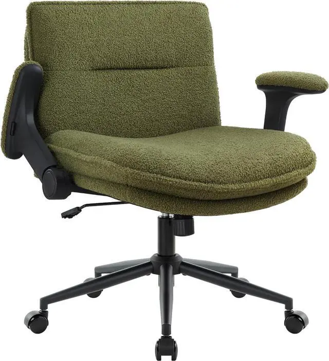 Main image of Criss Cross Chair with Wheels and Flip-Up Arms,Cross Legged Office Chair, Ergonomic Desk Chairs with Fabric Padded, Height Adjustable Wide Seat Swivel Chair for Home Office, Bedroom Vanity (Green)