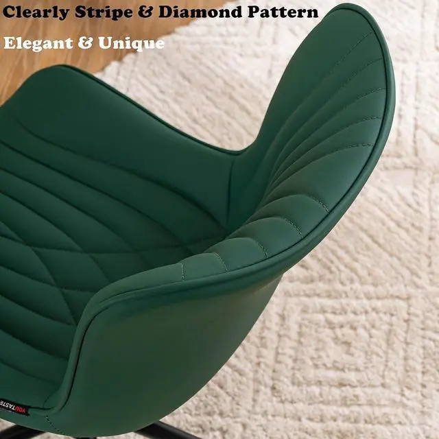 Alt view image 6 of 7 - YOUTASTE Dark Green Armless Office Chair, Modern Adjustable Swivel Desk Chair with Wheels, Upholstered PU Leather, Black Metal Legs, Back Support for Home Office, Study, Vanity, Bedroom