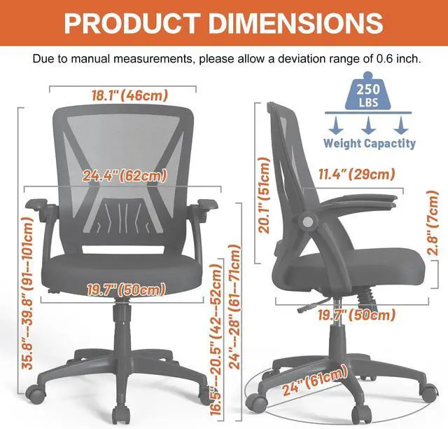 Alt view image 2 of 6 - Mesh Ergonomic Swivel Home Office Computer Desk Chair with Height Adjustable Flips Up Arms