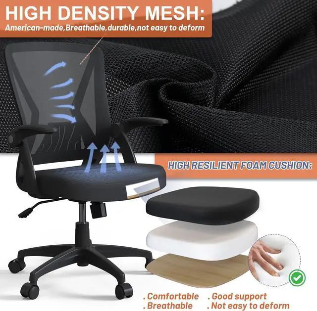 Alt view image 4 of 6 - Mesh Ergonomic Swivel Home Office Computer Desk Chair with Height Adjustable Flips Up Arms