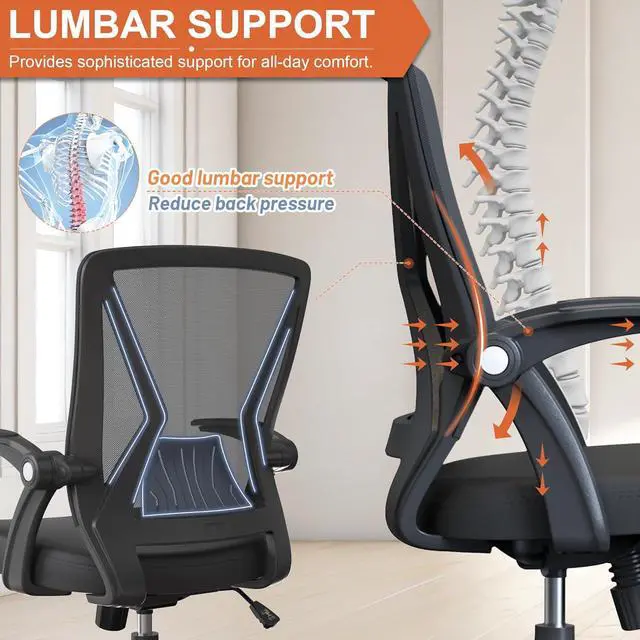 Alt view image 5 of 6 - Mesh Ergonomic Swivel Home Office Computer Desk Chair with Height Adjustable Flips Up Arms