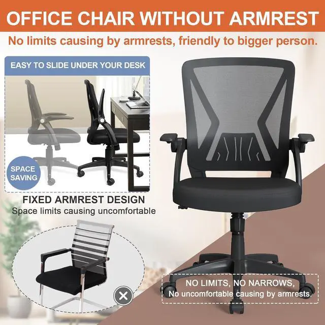 Alt view image 6 of 6 - Mesh Ergonomic Swivel Home Office Computer Desk Chair with Height Adjustable Flips Up Arms