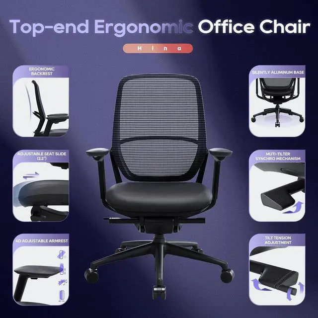 Alt view image 6 of 7 - Ergonomic Office Chair, High Back Mesh Desk Chair with Adjustable Lumbar Support, Reclining Backrest, 4D Armrests, Breathable Mesh, Comfortable Computer Chair for Home Office, Work,Study