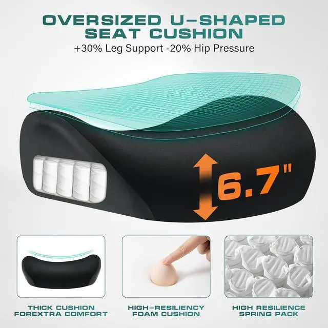 Alt view image 4 of 7 - 750lbs Big and Tall Office Chair with Wide Thick Seat Cushion for Heavy People Ergonomic Computer Mesh Desk Chairs with 4D Armrests, Adjustable Lumbar Support for Adults 8 Hours daliy Work