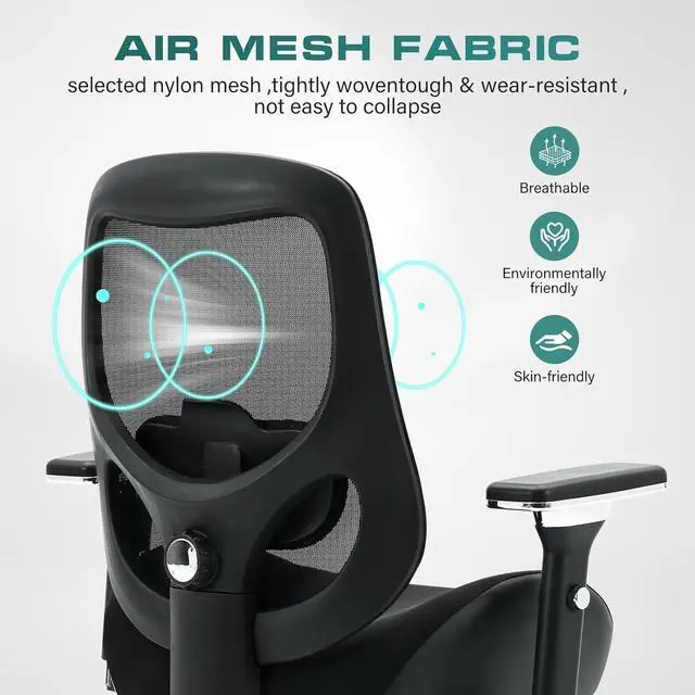 Alt view image 6 of 7 - 750lbs Big and Tall Office Chair with Wide Thick Seat Cushion for Heavy People Ergonomic Computer Mesh Desk Chairs with 4D Armrests, Adjustable Lumbar Support for Adults 8 Hours daliy Work