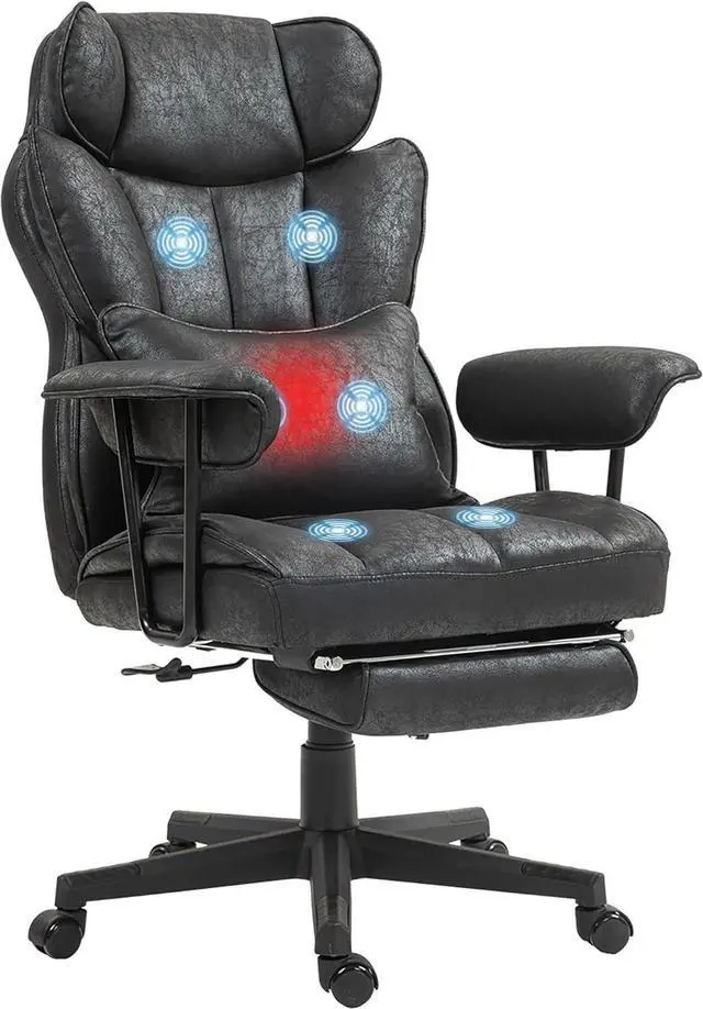 Main image of HOMCOM Massage Executive Office Chair with 6 Vibration Points, 400LBS Heated Big and Tall Office Chair with Foot Rest and Lumbar Support, Microfiber Reclining Computer Desk Chair, Black