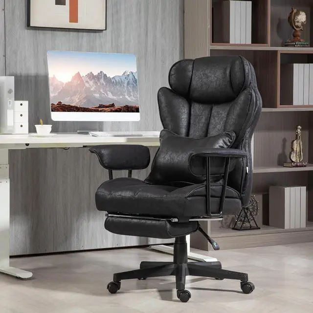Alt view image 2 of 7 - HOMCOM Massage Executive Office Chair with 6 Vibration Points, 400LBS Heated Big and Tall Office Chair with Foot Rest and Lumbar Support, Microfiber Reclining Computer Desk Chair, Black