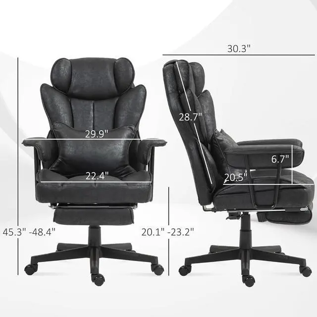 Alt view image 3 of 7 - HOMCOM Massage Executive Office Chair with 6 Vibration Points, 400LBS Heated Big and Tall Office Chair with Foot Rest and Lumbar Support, Microfiber Reclining Computer Desk Chair, Black