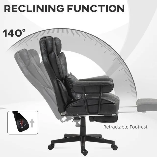 Alt view image 6 of 7 - HOMCOM Massage Executive Office Chair with 6 Vibration Points, 400LBS Heated Big and Tall Office Chair with Foot Rest and Lumbar Support, Microfiber Reclining Computer Desk Chair, Black