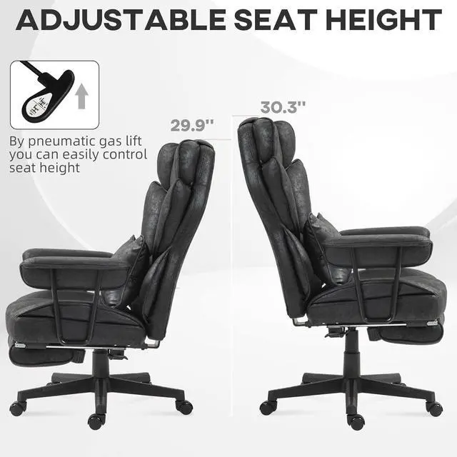 Alt view image 7 of 7 - HOMCOM Massage Executive Office Chair with 6 Vibration Points, 400LBS Heated Big and Tall Office Chair with Foot Rest and Lumbar Support, Microfiber Reclining Computer Desk Chair, Black