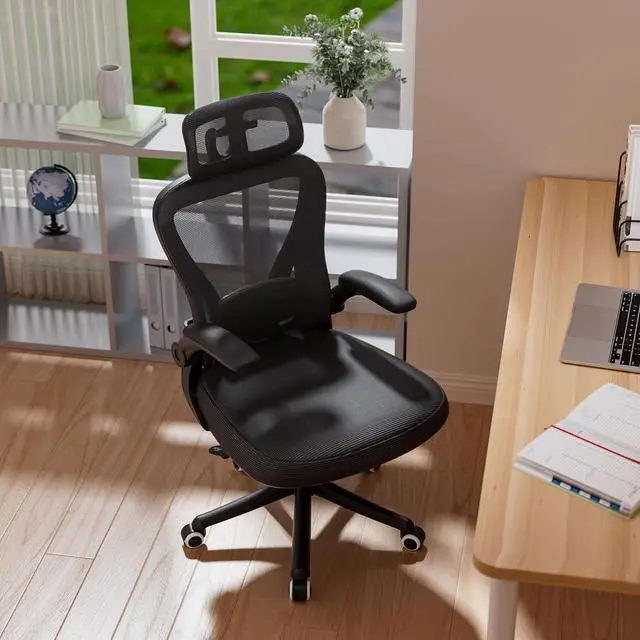 Alt view image 4 of 7 - Computer Desk Chair, Ergonomic Office Chair M903 with Wheels, High Back Mesh Office Chair with Adjustable Lumbar Support, Headrest, Flip-Up Armrests, Black