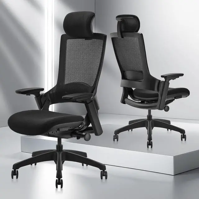 Alt view image 2 of 7 - CLATINA Ergonomic High Swivel Executive Chair with Adjustable Height Head 3D Arm Rest Lumbar Support and Upholstered Back for Home Office Black Mesh/High Back