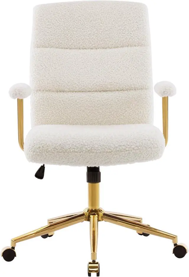 Alt view image 5 of 7 - Techni Mobili Elegant White and Gold Fuzzy Office Chair with Textured Boucle Fabric, Modern Desk Chair with Padded Seat, Height Adjustable with Durable Gold Base