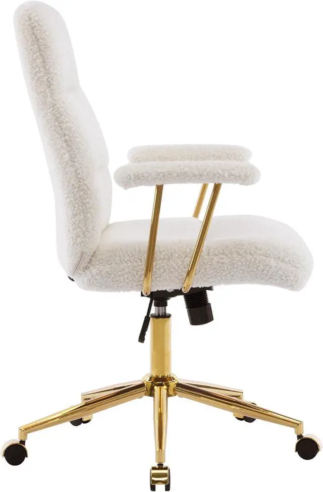 Alt view image 6 of 7 - Techni Mobili Elegant White and Gold Fuzzy Office Chair with Textured Boucle Fabric, Modern Desk Chair with Padded Seat, Height Adjustable with Durable Gold Base